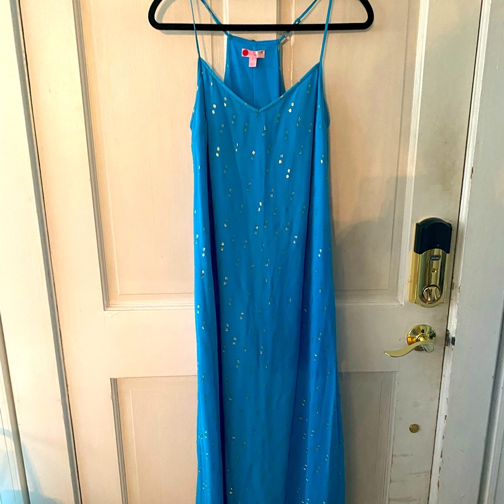 Lilly Pulitzer silk blue and gold maxi